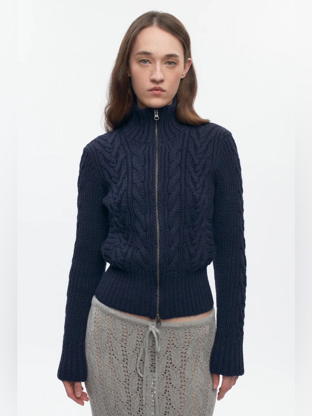 Brand new KOTN cable zip sweater in midnight